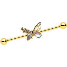 Load image into Gallery viewer, 14G Clear Gem Gold Tone Glam Butterfly Industrial Barbell 38mm