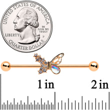 Load image into Gallery viewer, 14G Jeweled Rose Gold Tone Fancy Butterfly Industrial Barbell 38mm