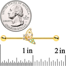Load image into Gallery viewer, 14G Clear CZ Gem Gold Tone Abstract Industrial Barbell 38mm