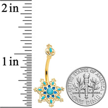 Load image into Gallery viewer, Blue Turquoise Gold Tone Opulent Flower Double Mount Belly Ring