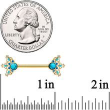 Load image into Gallery viewer, 14G 9/16 Blue Turquoise Gold Tone Opulent Bloom Nipple Ring Set