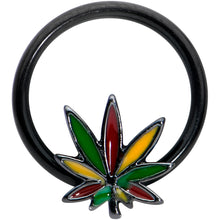 Load image into Gallery viewer, 16G 3/8 Black Multicolor Pot Leaf BCR Captive Bead Ring