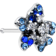 Load image into Gallery viewer, 20G 1/4 Clear Blue Gem Evening Flower Nose Bone