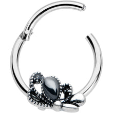 Load image into Gallery viewer, 16G 3/8 Black Gem Abstract Bow Hinged Segment Ring