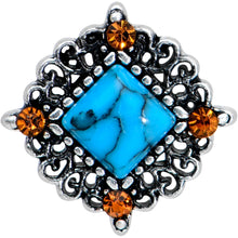 Load image into Gallery viewer, 16G 5/16 Yellow Gem Blue Faux Turquoise Square Labret Tragus