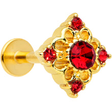 Load image into Gallery viewer, 16G 5/16 Red Gem Gold Tone Regal Rhombus Labret Monroe Tragus
