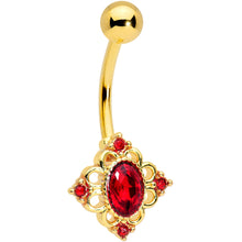 Load image into Gallery viewer, Red Gem Gold Tone Rich Regal Rhombus Belly Ring