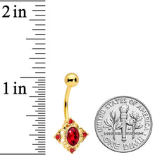Load image into Gallery viewer, Red Gem Gold Tone Rich Regal Rhombus Belly Ring