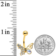 Load image into Gallery viewer, Clear Aurora Gem Gold Tone Super Glam Butterfly Belly Ring