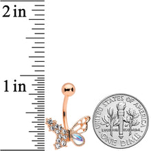Load image into Gallery viewer, Clear Aurora Gem Rose Gold Tone Super Glam Butterfly Belly Ring