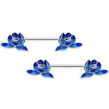 Load image into Gallery viewer, 14G 9/16 Lovely Blue Lotus Flowers Barbell Nipple Ring Set