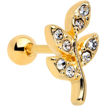 Load image into Gallery viewer, 16G 1/4 Clear Gem Gold Tone Lush Leaves Cartilage Tragus Earring
