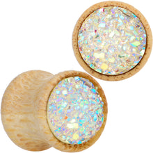 Load image into Gallery viewer, White Druzy Stone Wood Saddle Plug Set