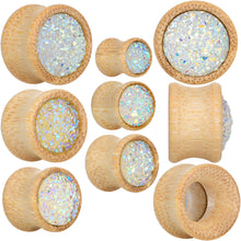 Load image into Gallery viewer, 7/16 White Druzy Stone Wood Saddle Plug Set