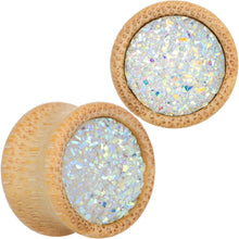 Load image into Gallery viewer, 5/8 White Druzy Stone Wood Saddle Plug Set