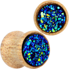 Load image into Gallery viewer, Blue Druzy Stone Wood Saddle Plug Set
