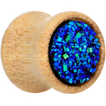 Load image into Gallery viewer, 7/16 Blue Druzy Stone Wood Saddle Plug Set