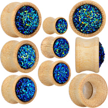 Load image into Gallery viewer, 7/16 Blue Druzy Stone Wood Saddle Plug Set