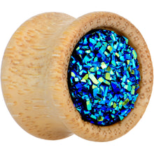 Load image into Gallery viewer, 9/16 Blue Druzy Stone Wood Saddle Plug Set