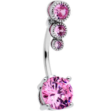 Load image into Gallery viewer, Pink CZ Gem Triple Drop Round Belly Ring