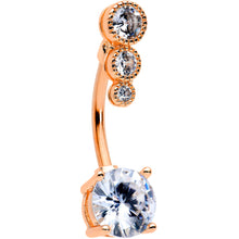 Load image into Gallery viewer, Clear CZ Gem Rose Gold Tone Triple Drop Round Belly Ring