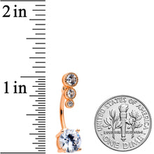 Load image into Gallery viewer, Clear CZ Gem Rose Gold Tone Triple Drop Round Belly Ring