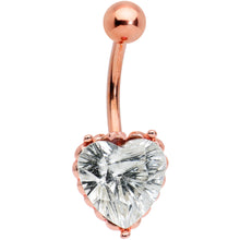 Load image into Gallery viewer, Clear CZ Gem Rose Gold Tone Great Big Heart Valentines Day Belly Ring