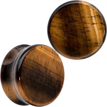 Load image into Gallery viewer, Natural Brown Tiger Eye Stone Double Flare Plug Set