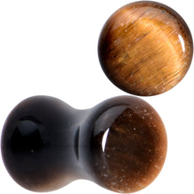 Load image into Gallery viewer, Natural Brown Tiger Eye Stone Double Flare Plug Set