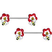 Load image into Gallery viewer, 14G 9/16 Yellow Gem Queen Bee Flower Barbell Nipple Ring Set
