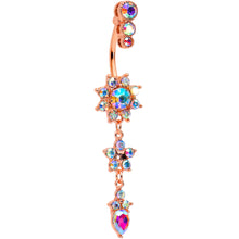 Load image into Gallery viewer, Aurora Gem Rose Gold Tone Triple Drop Star Dangle Belly Ring