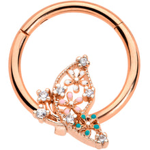 Load image into Gallery viewer, 16G 3/8 Clear CZ Gem Rose Gold Tpne Abstract Hinged Segment Ring