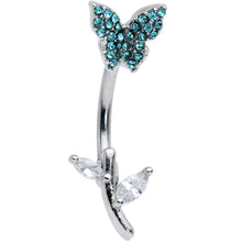 Load image into Gallery viewer, Clear Blue Gem Branch Butterfly Top Mount Belly Ring