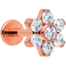 Load image into Gallery viewer, 16G 1/4 Clear CZ Gem Rose Gold Tone G23 Titanium Flower Labret