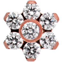 Load image into Gallery viewer, 16G 5/16 Clear CZ Gem Rose Gold Hue G23 Titanium Flower Labret