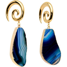 Load image into Gallery viewer, 2G Gold Tone Blue Marble Onyx Stone Spiral Taper Ear Weights