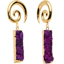Load image into Gallery viewer, 2G Purple Druzy Stone Rectangle Spiral Taper Ear Weights
