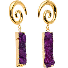 Load image into Gallery viewer, 2G Purple Druzy Stone Rectangle Spiral Taper Ear Weights