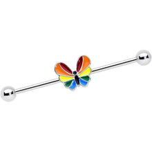 Load image into Gallery viewer, 14G Pride Rainbow Stripes Butterfly Industrial Barbell 38mm