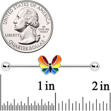 Load image into Gallery viewer, 14G Pride Rainbow Stripes Butterfly Industrial Barbell 38mm