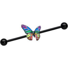 Load image into Gallery viewer, 14G Black Rainbow Pride Butterfly Industrial Barbell 38mm