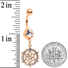 Load image into Gallery viewer, Clear CZ Gem Rose Gold Tone Geometric Web Dangle Belly Ring