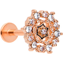 Load image into Gallery viewer, 16G 5/16 Clear CZ Gem Rose Gold Tone Geometric Web Labret Tragus