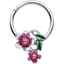 Load image into Gallery viewer, 16G 3/8 Red Purple Flower in Flower Hinged Segment Ring