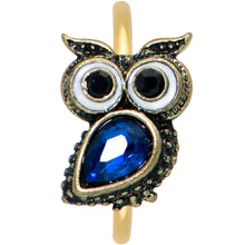 Load image into Gallery viewer, 20G 5/16 Blue Gem Gold Tone Wide Eyed Owl Nose Hoop