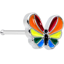 Load image into Gallery viewer, 20G 1/4 Pride Rainbow Stripes Butterfly Nose Bone