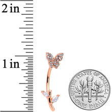 Load image into Gallery viewer, Clear CZ Gem Rose Gold Tone Butterfly Branch Top Mount Belly Ring