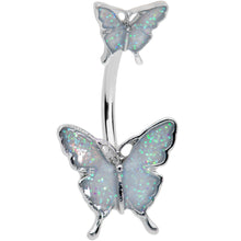 Load image into Gallery viewer, White Double Butterfly Glitter Wings Double Mount Belly Ring