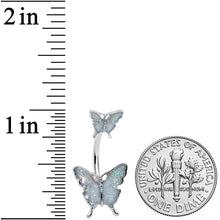 Load image into Gallery viewer, White Double Butterfly Glitter Wings Double Mount Belly Ring