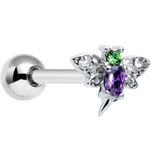 Load image into Gallery viewer, Green Purple Gem Dragonfly Barbell Tongue Ring
